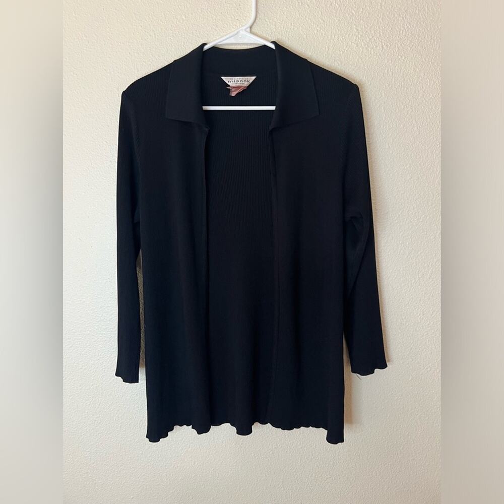 Exclusively Misook black ribbed collared open cardigan sweater XL petite